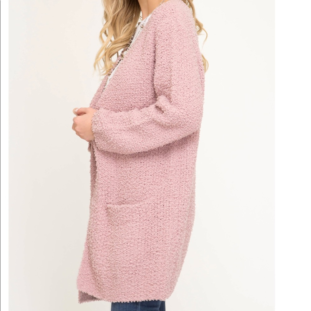 Cozy soft Rose popcorn long cardigan. - Picture 6 of 8